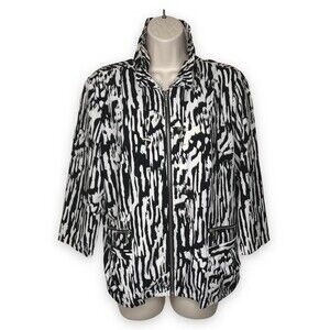 Zenergy by Chicos Neema Brush Strokes Black White Jacket 3/4 Sleeve Medium